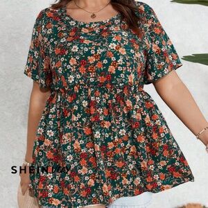 Green Floral Women's Babydoll Top